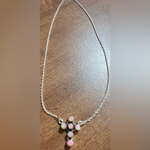9/16–15 Handmade Elegant Pink Opal Cross Necklace - Picture 1 of 3
